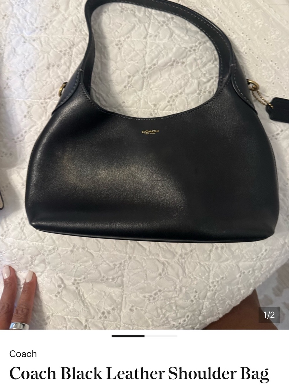 Coach Black Leather Hobo Shoulder Bag with Gold Accent